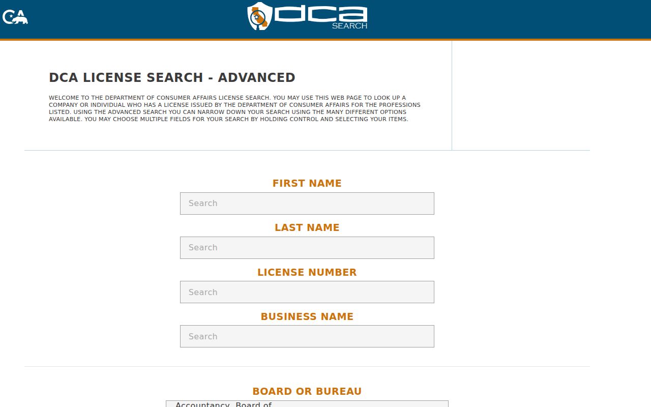 Palmdale people search through California professional license records