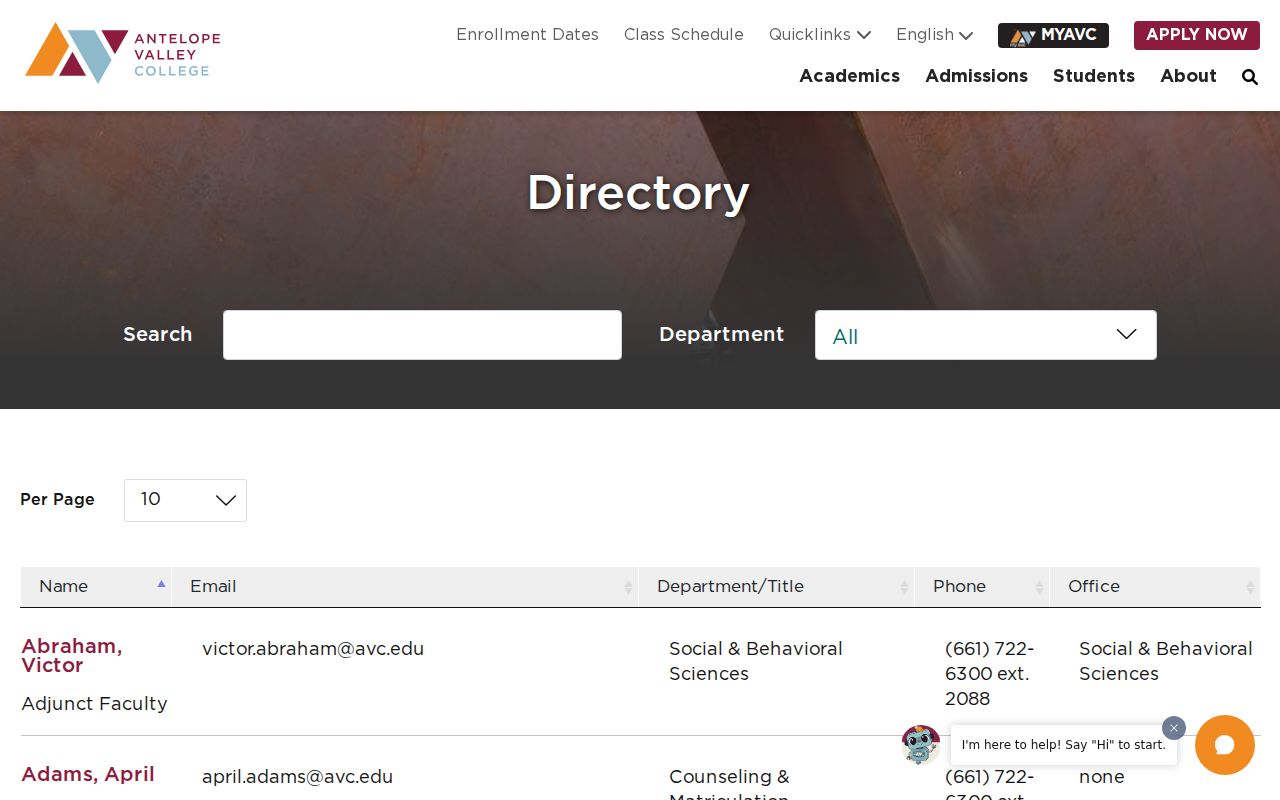 Palmdale people directories Antelope Valley College staff list
