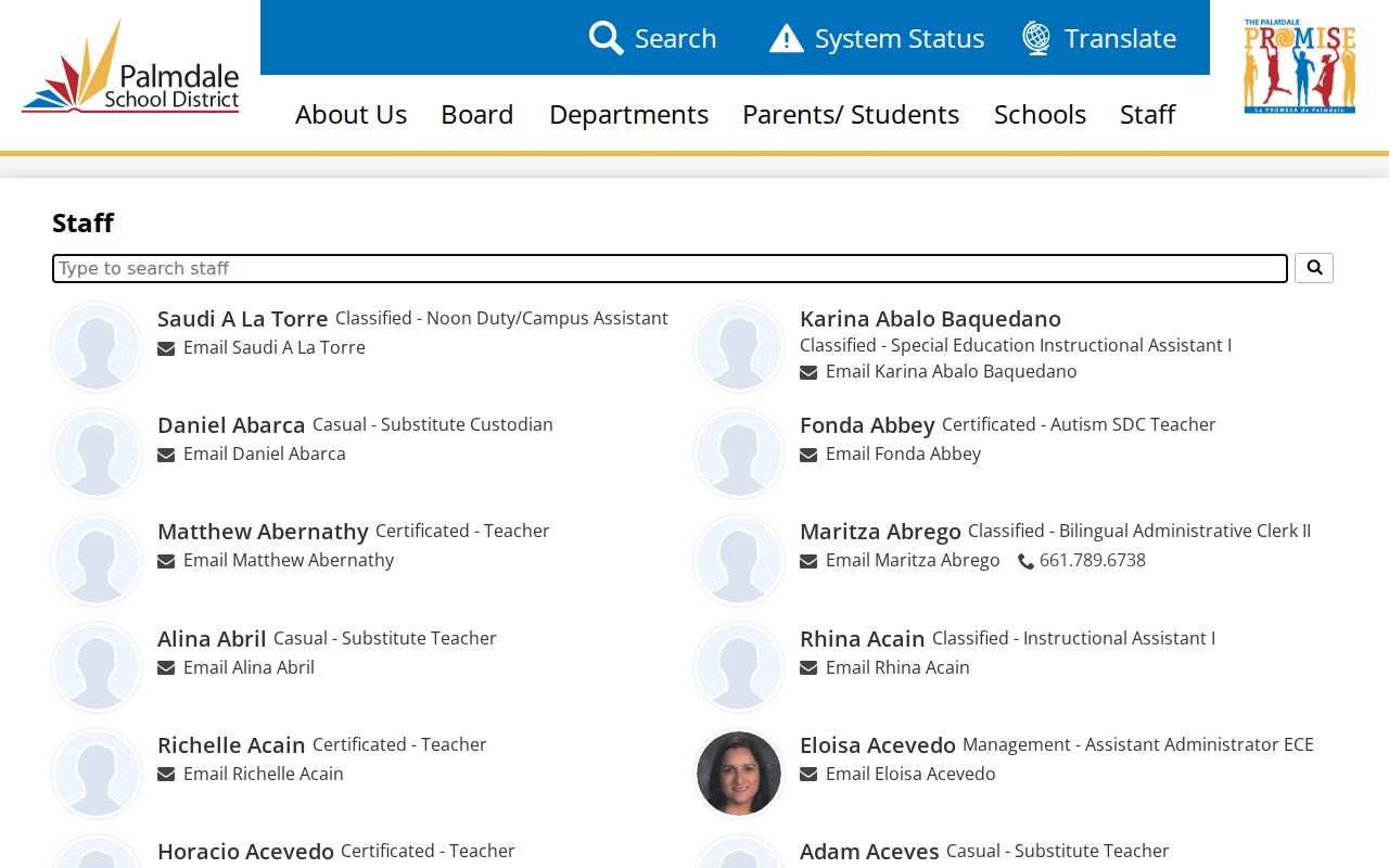 Palmdale people directories school district staff search