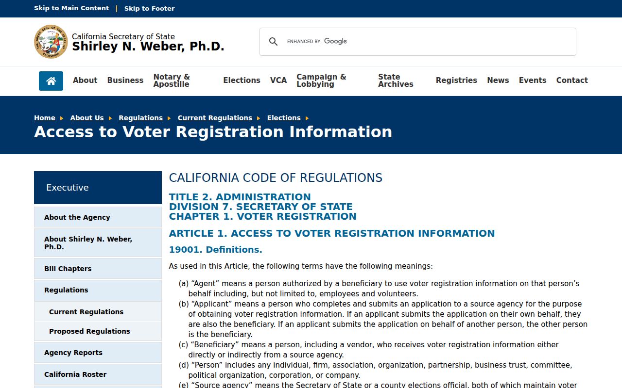 California access rules for Palmdale voter registration records