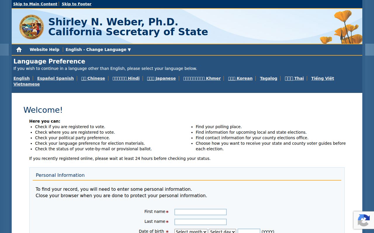 Palmdale voter registration records in California My Voter Status